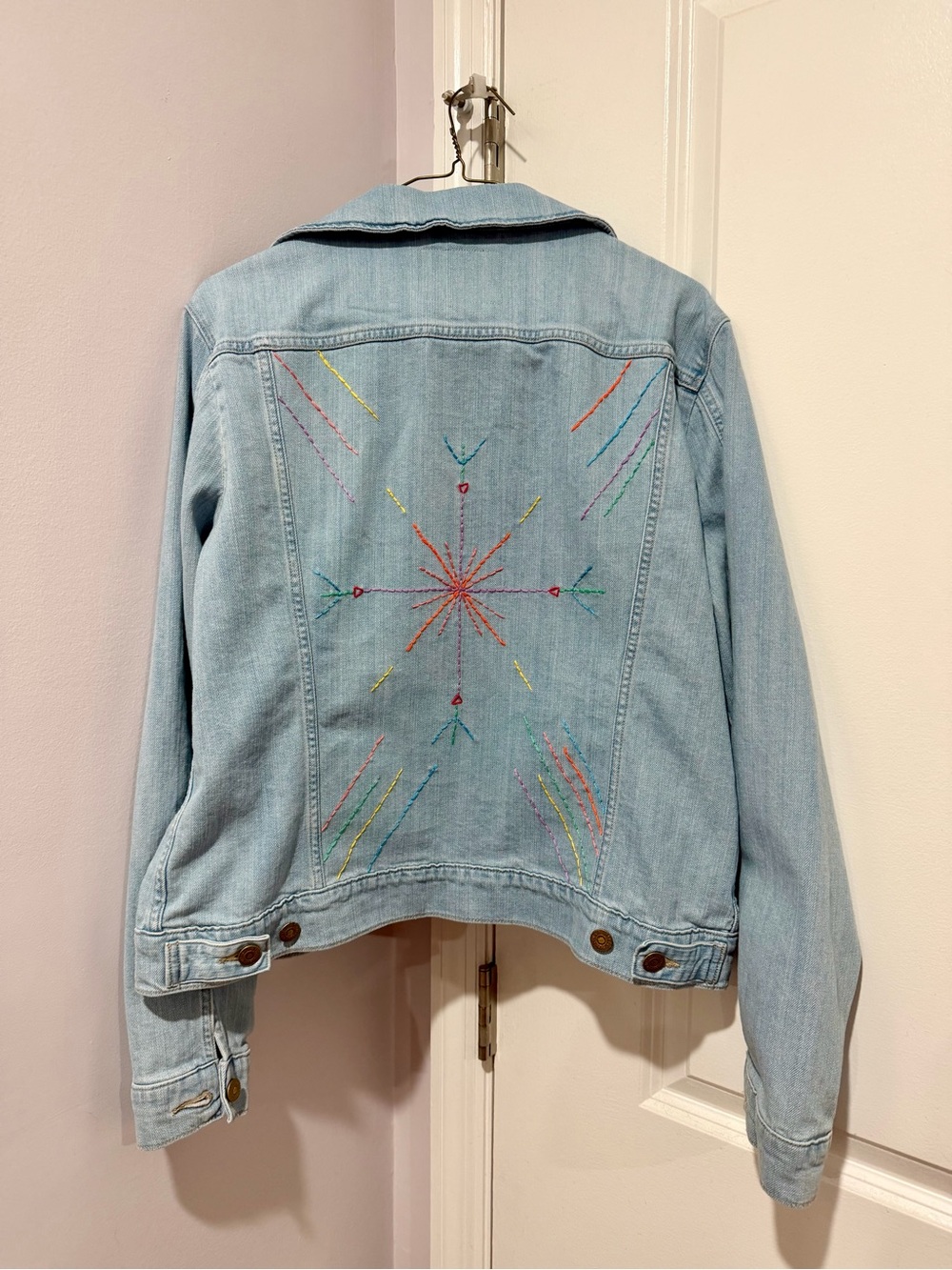 Pastel Embroidered Light Wash Denim Jacket